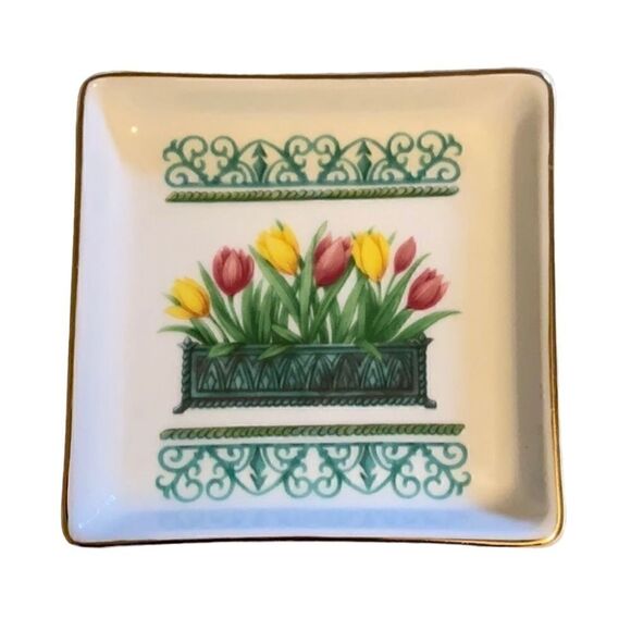 Vintage Aynsley Victorian Garden Square Fine Bone China Trinket Dish - Picture 3 of 7